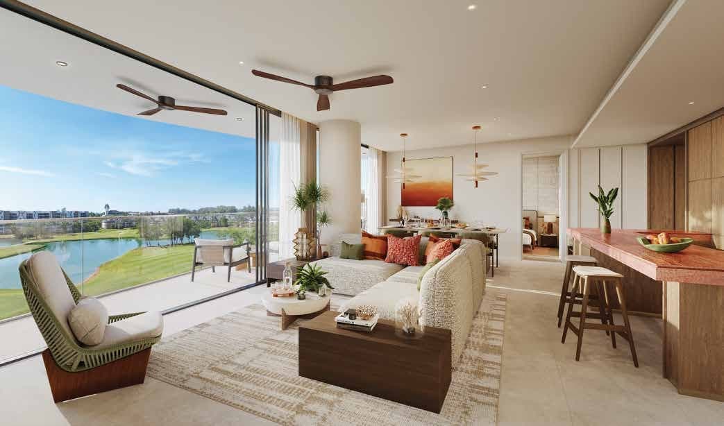 Living room with lagoon view