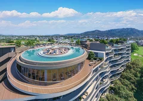 Aerial view of the ring-shaped rooftop pool