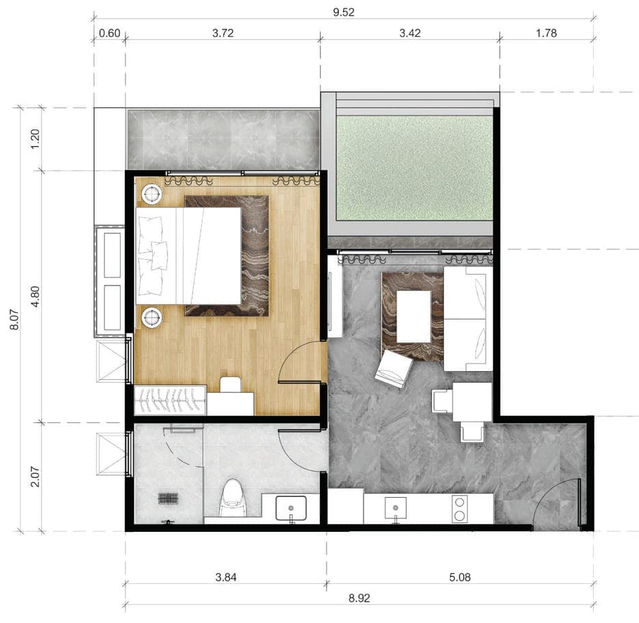 Ascott Abov Patong one-bedroom residence plan