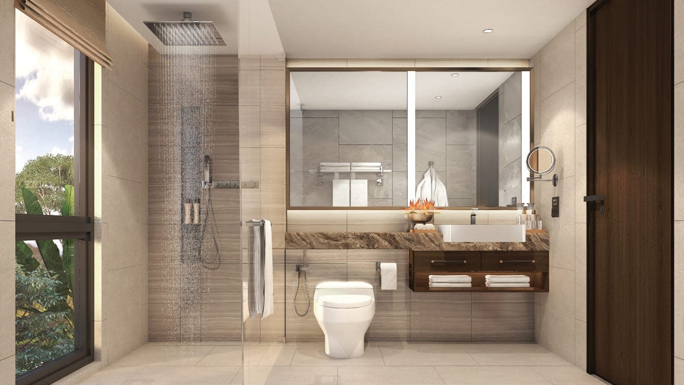 Residence bathroom with walk-in shower