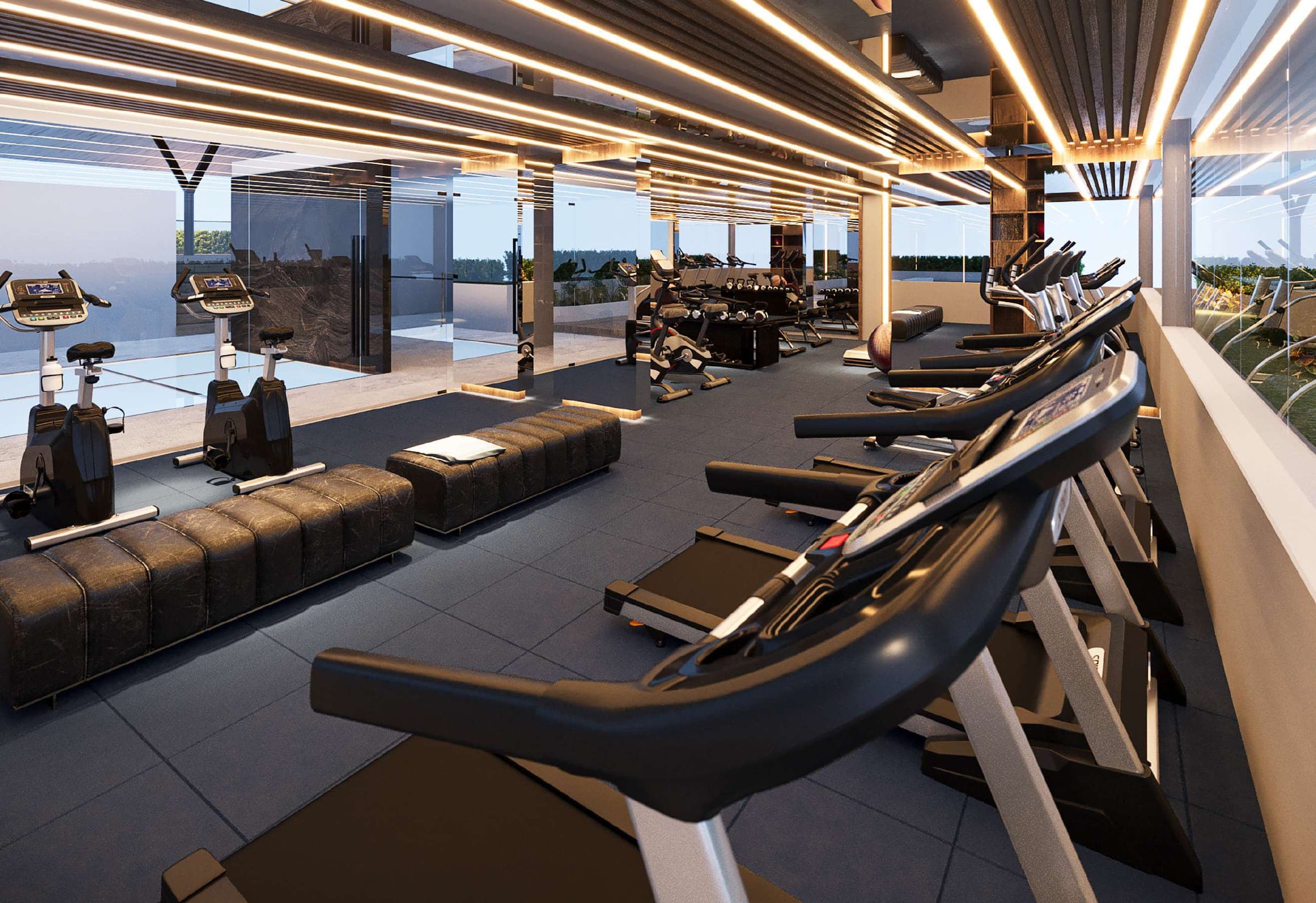 Ashiyana Heights fitness centre with treadmills and bikes