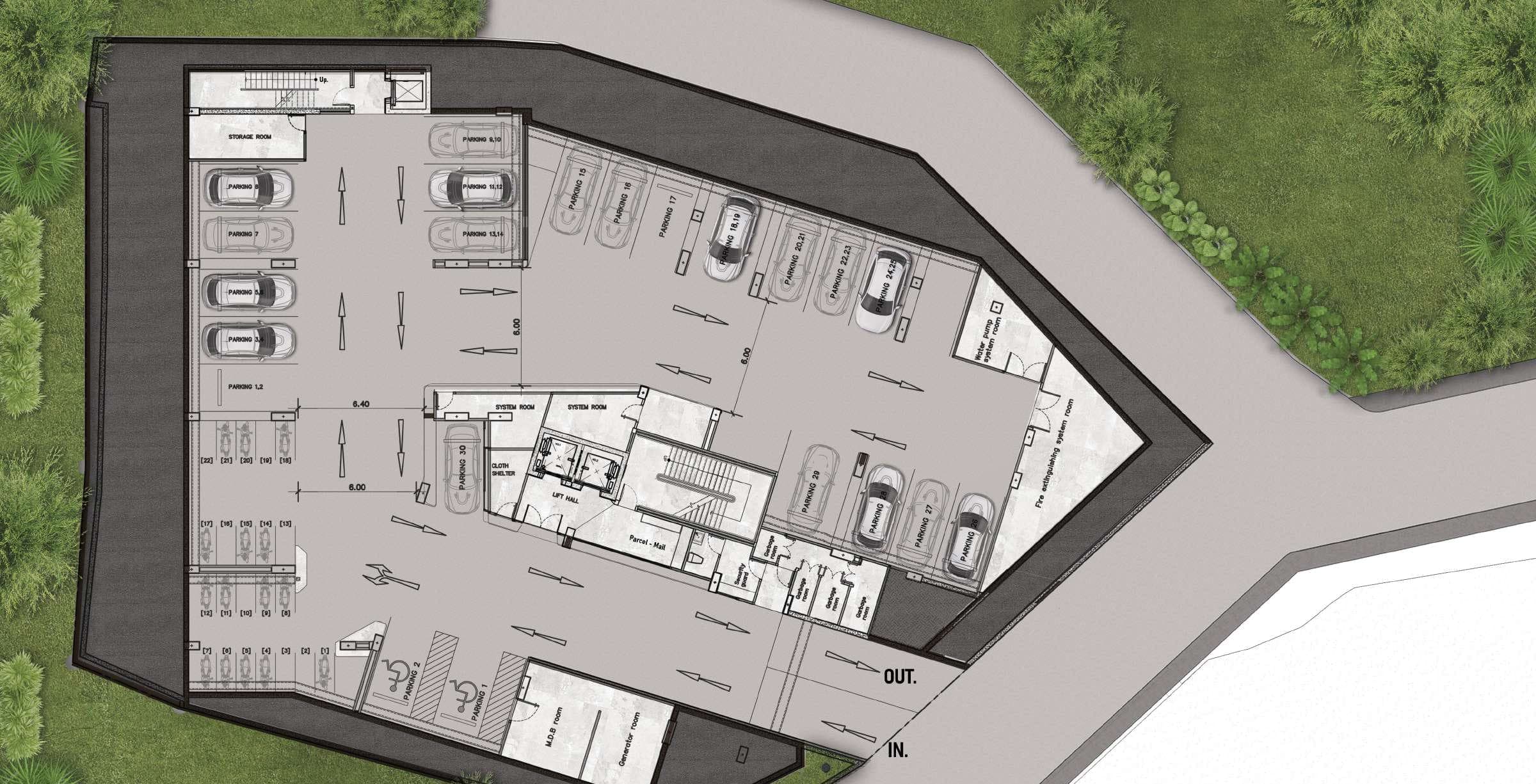 Ashiyana Heights ground floor plan with parking