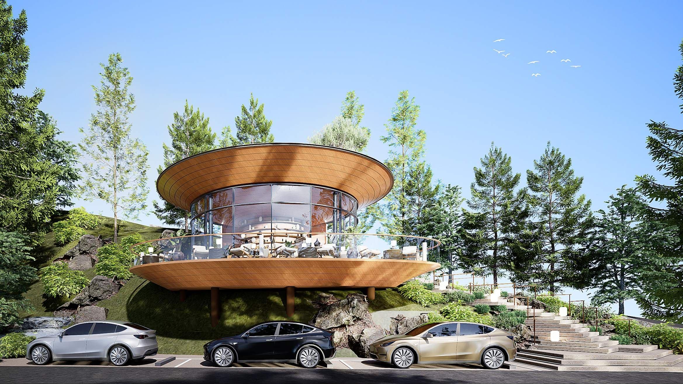 Clubhouse among the trees