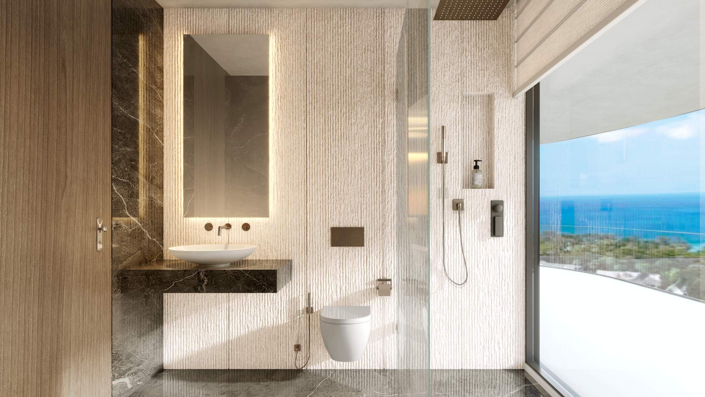 Bathroom with sea view