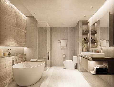 Bathroom with freestanding tub
