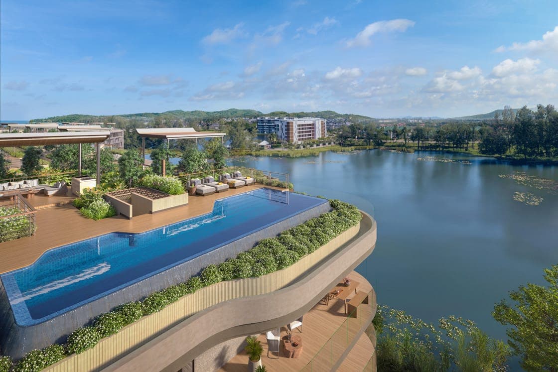 Rooftop infinity pool above the lagoon