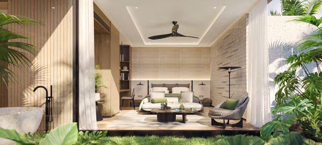 Bedroom opening to tropical planting
