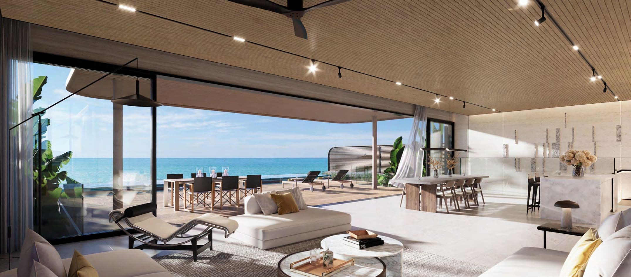 Living and dining room with sea view