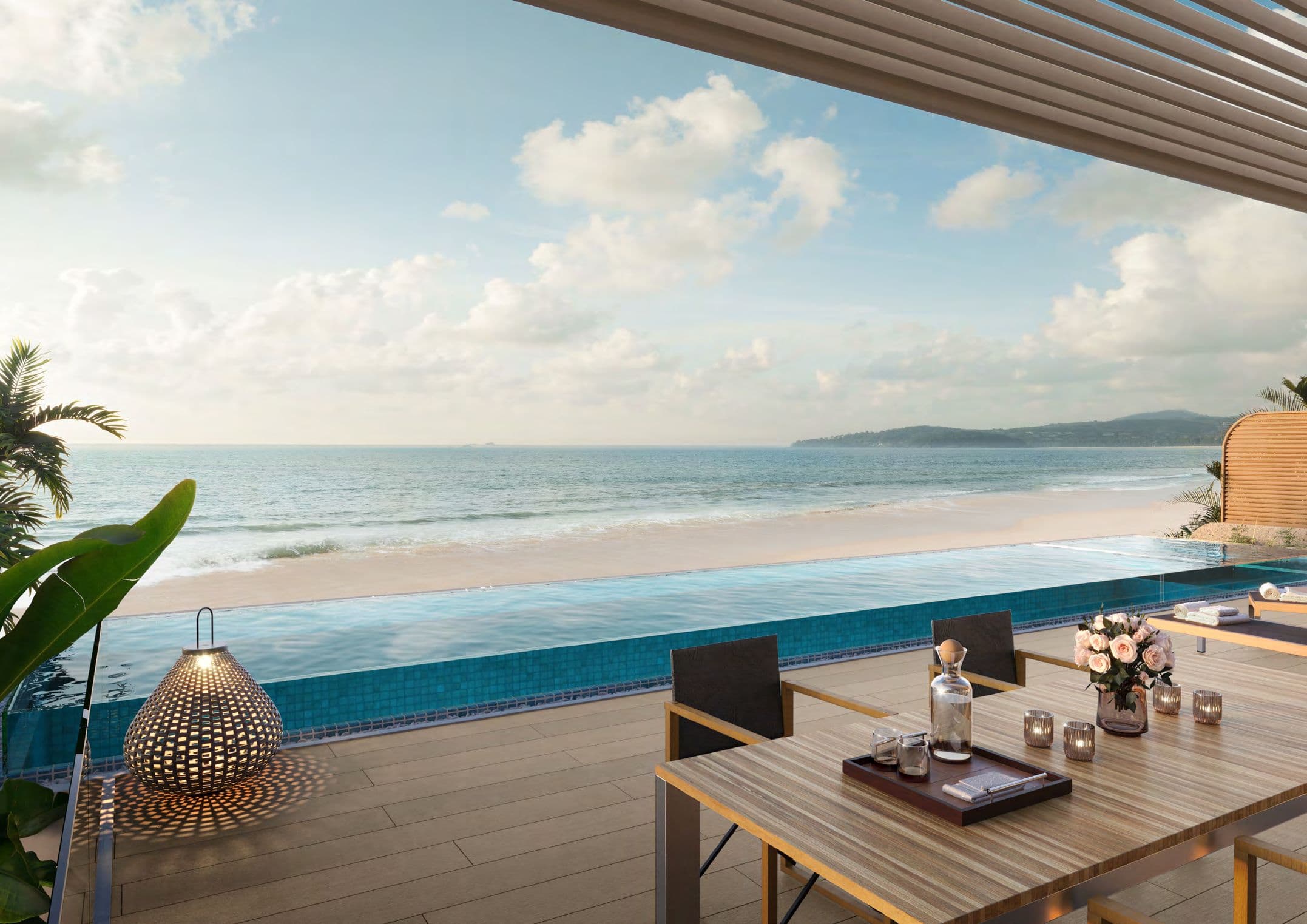Private pool and terrace table facing the Andaman Sea
