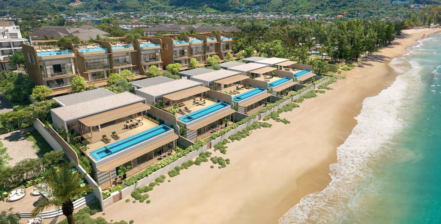 Villa pools and terraces behind the beach