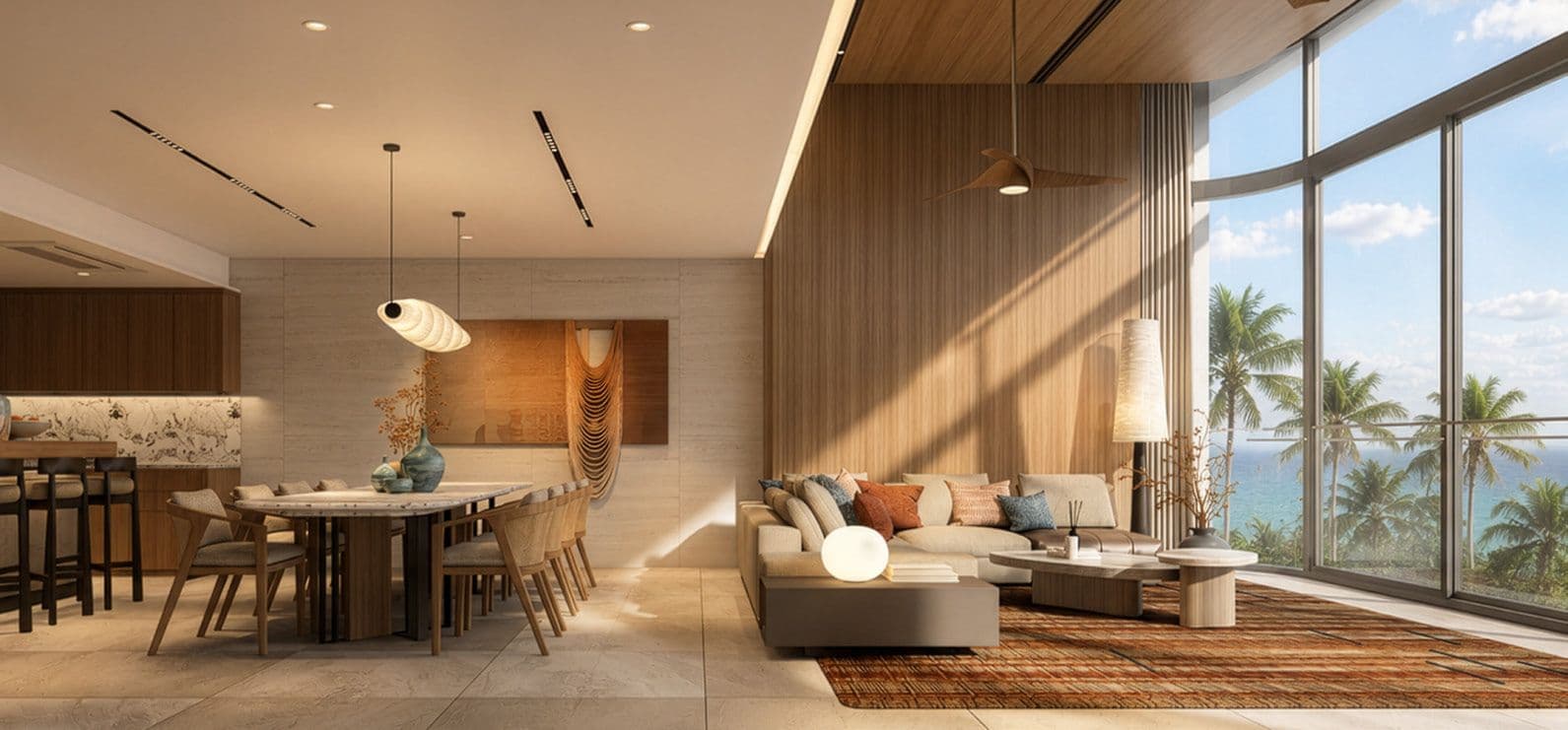 Living and dining room facing the ocean
