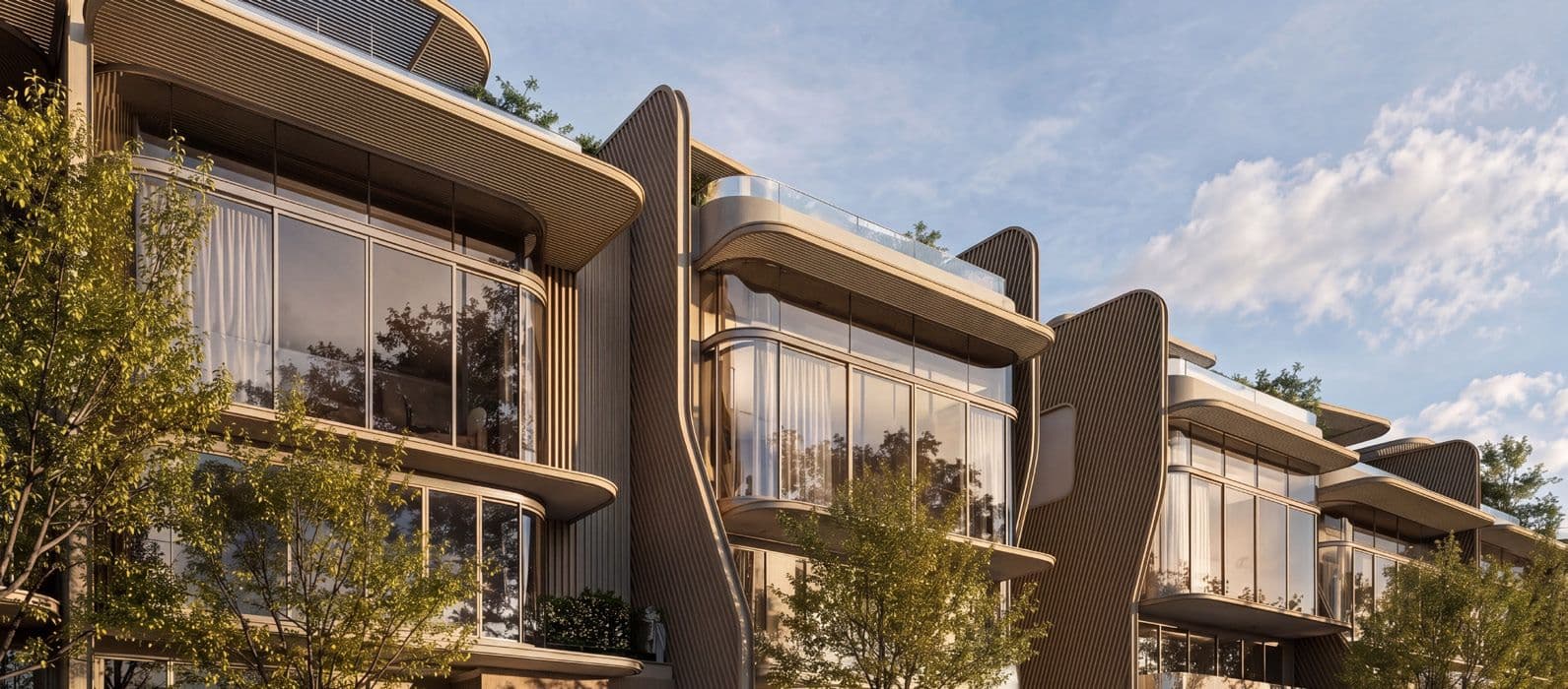 Curved timber-clad façades