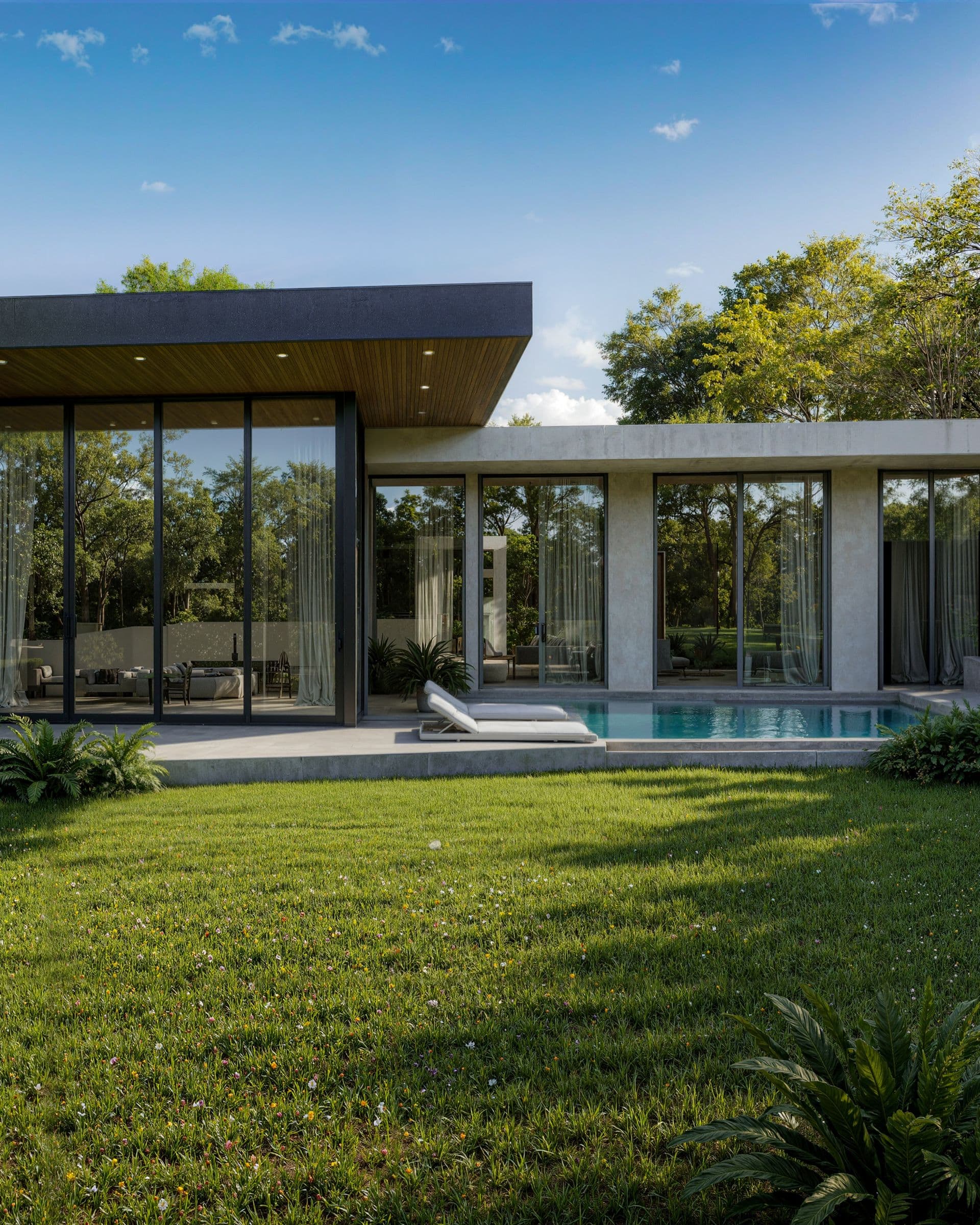Pool terrace and lawn
