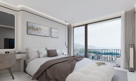 Bedroom with balcony view