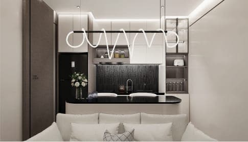Kitchen and living area
