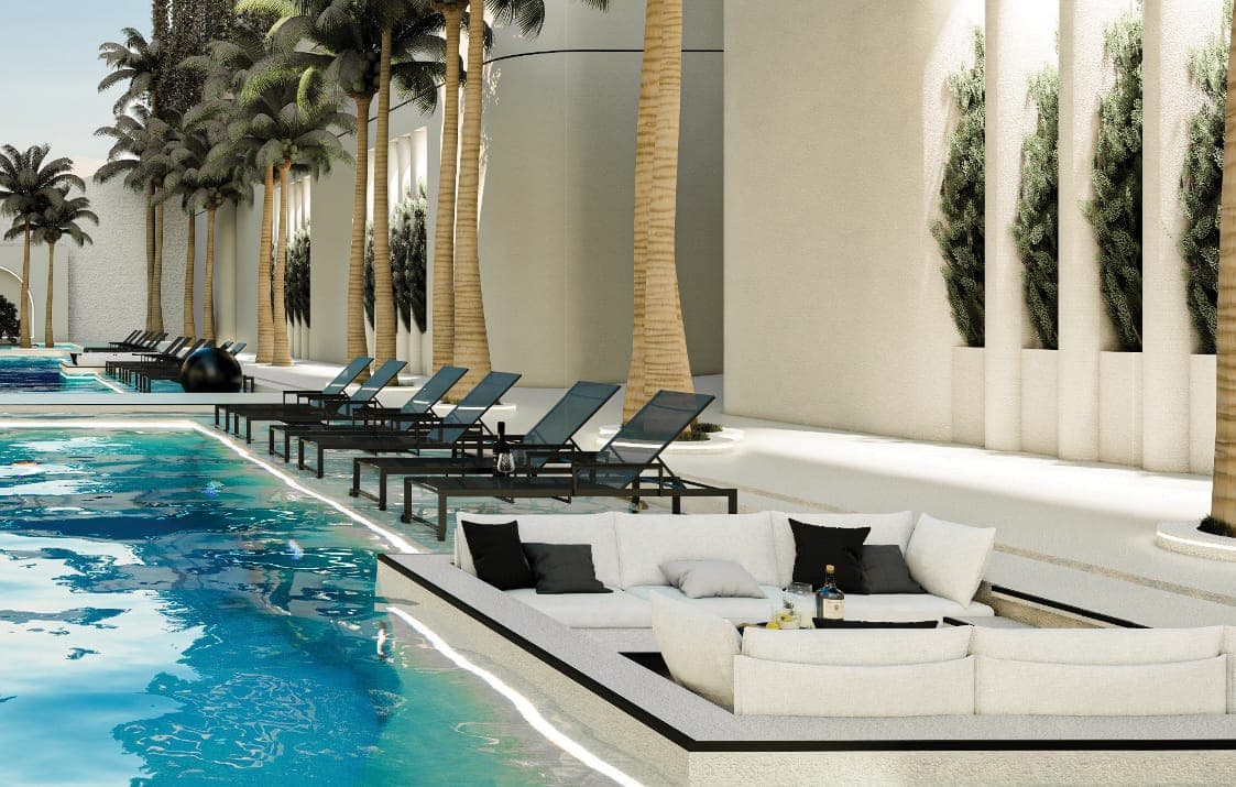 Lap pool with loungers
