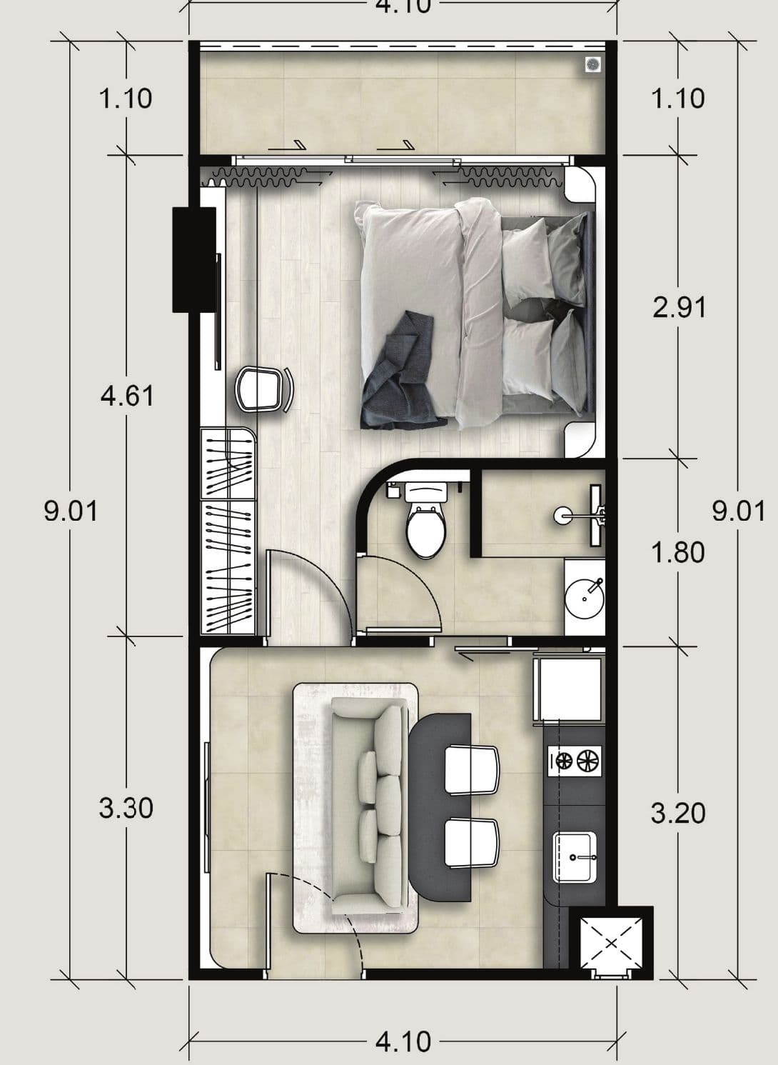 Ever Prime Residences one-bedroom plan