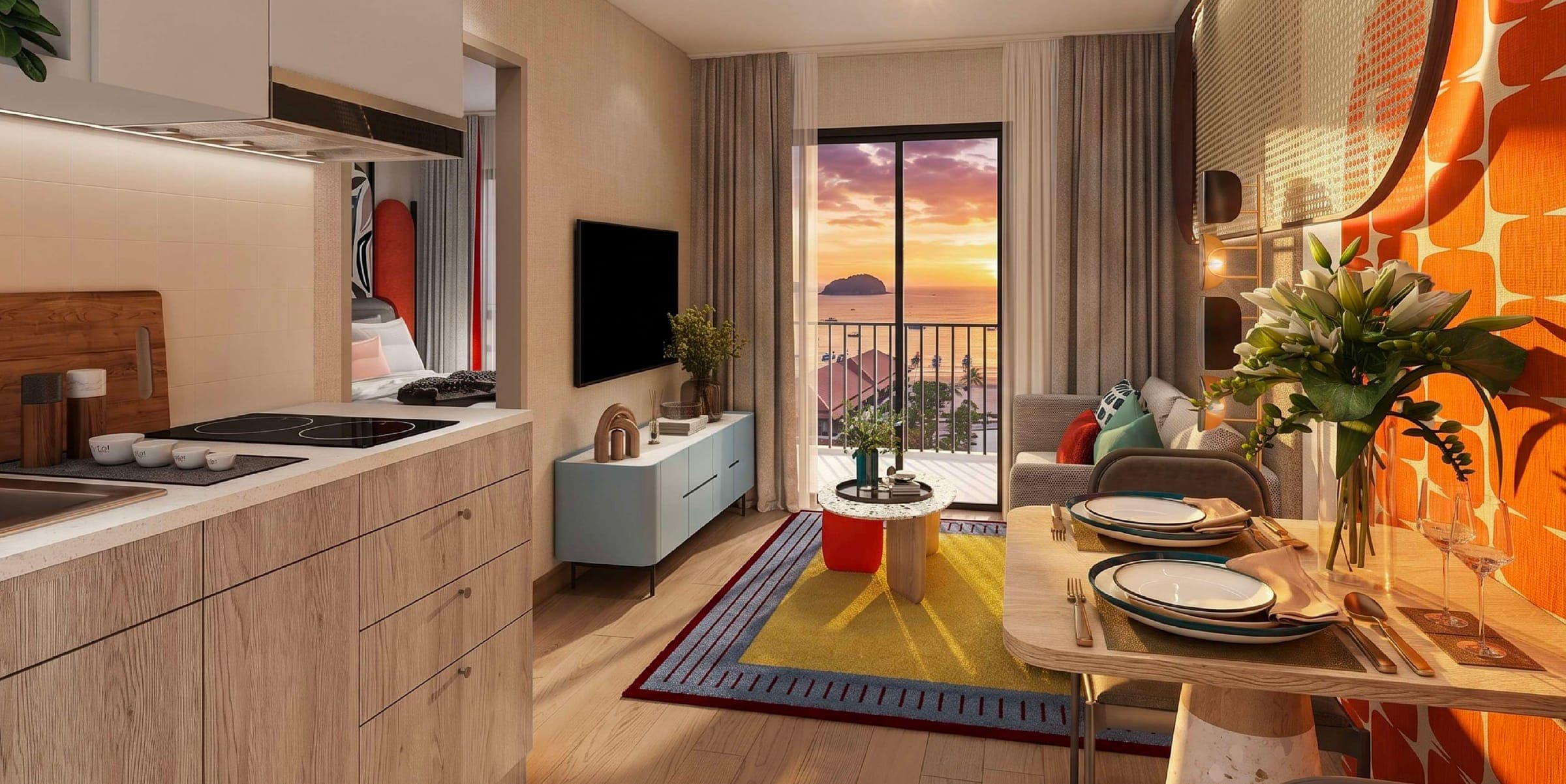 One-bedroom kitchen and balcony