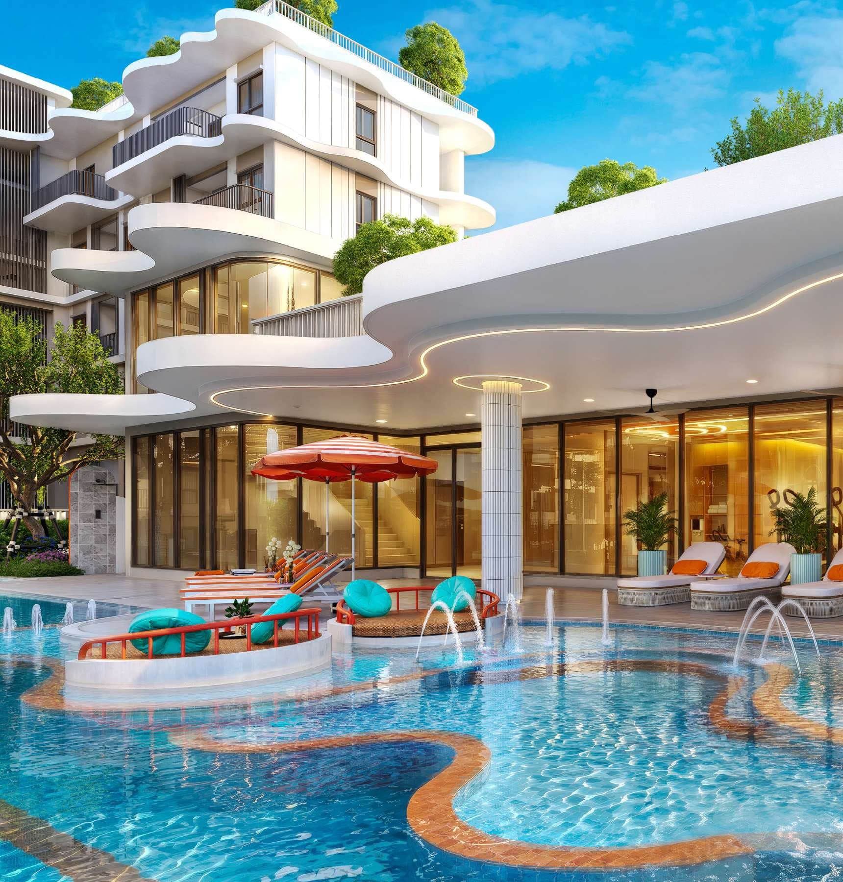 Clubhouse pool with island seating