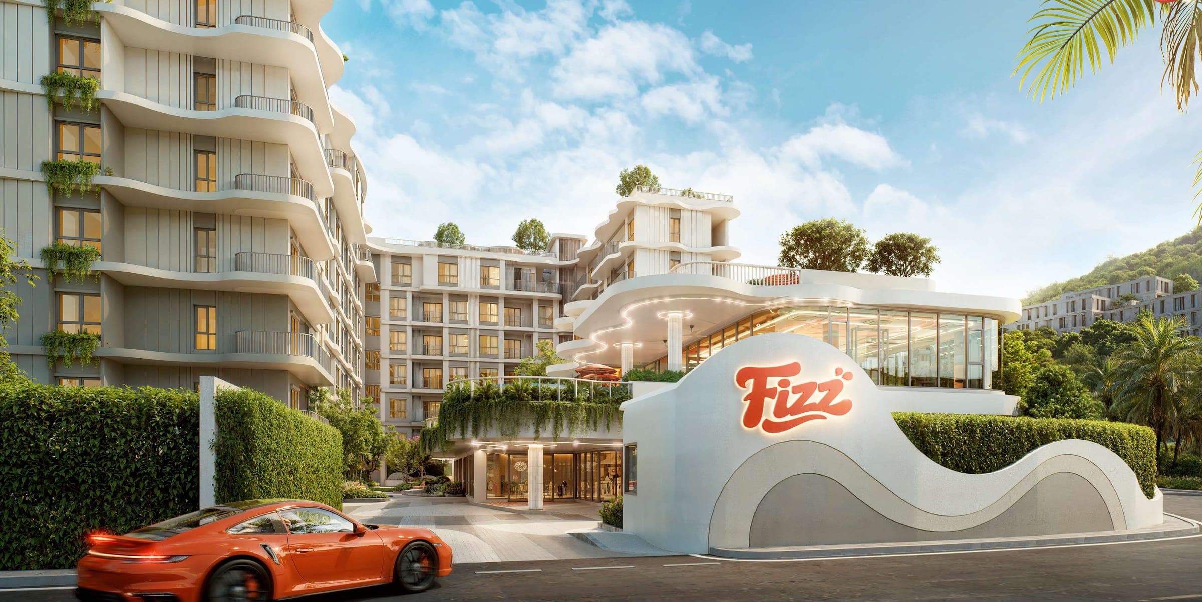 Fizz residential building and wave-shaped entrance