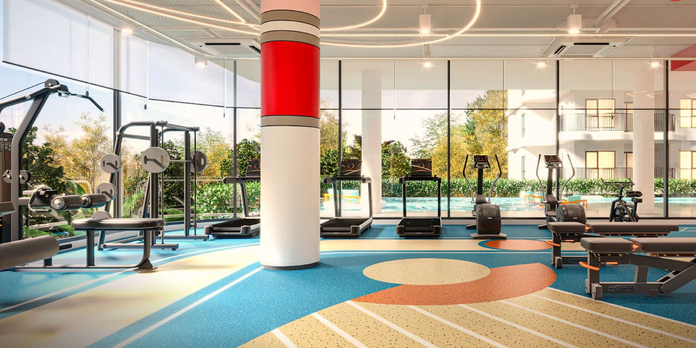 The gym with track flooring