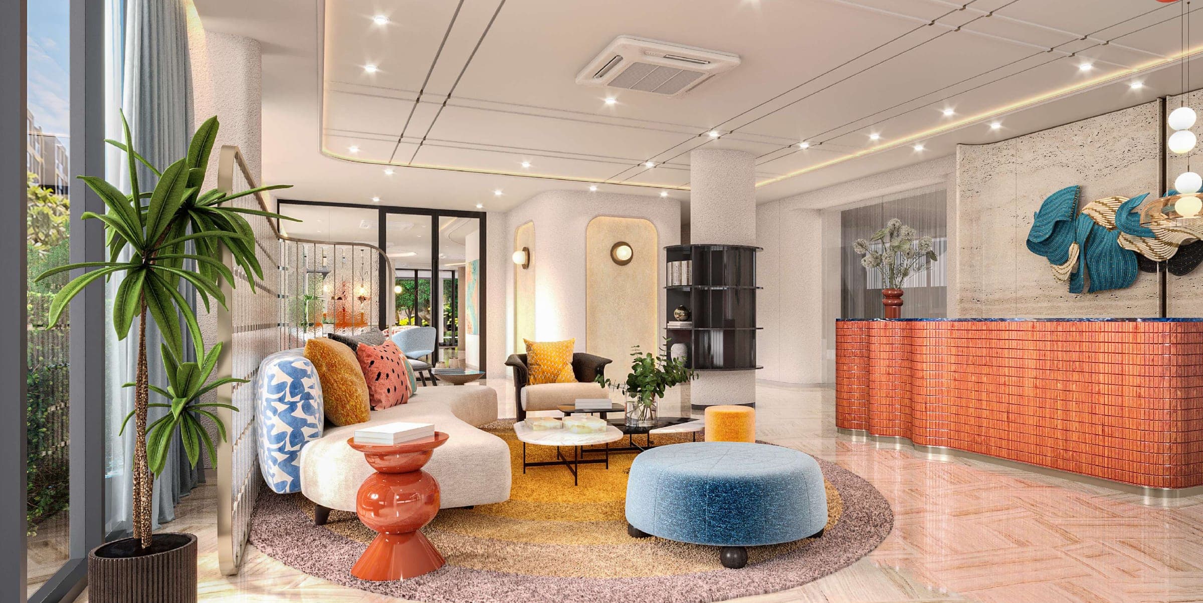 Lobby lounge with terracotta reception