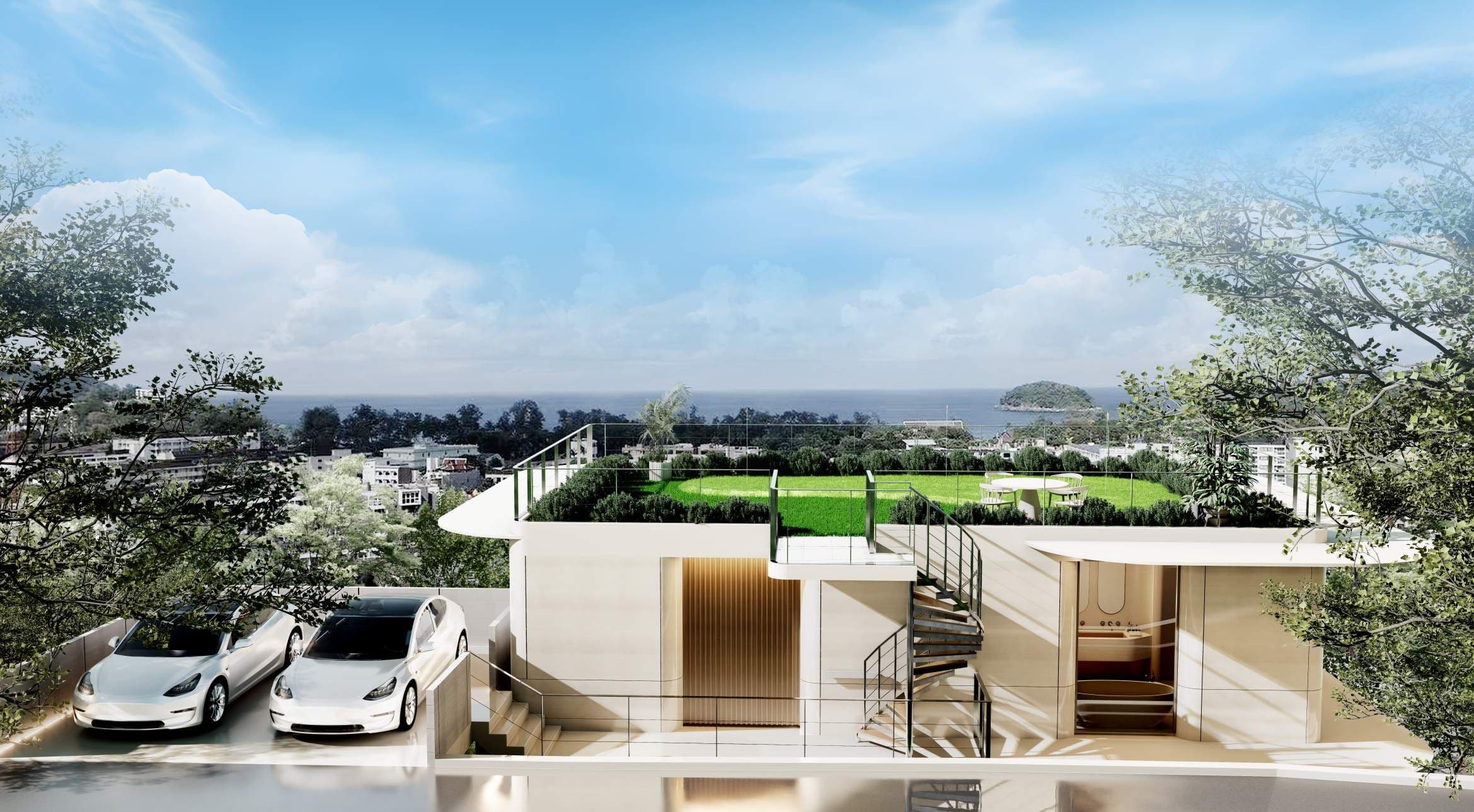 Entrance and rooftop garden