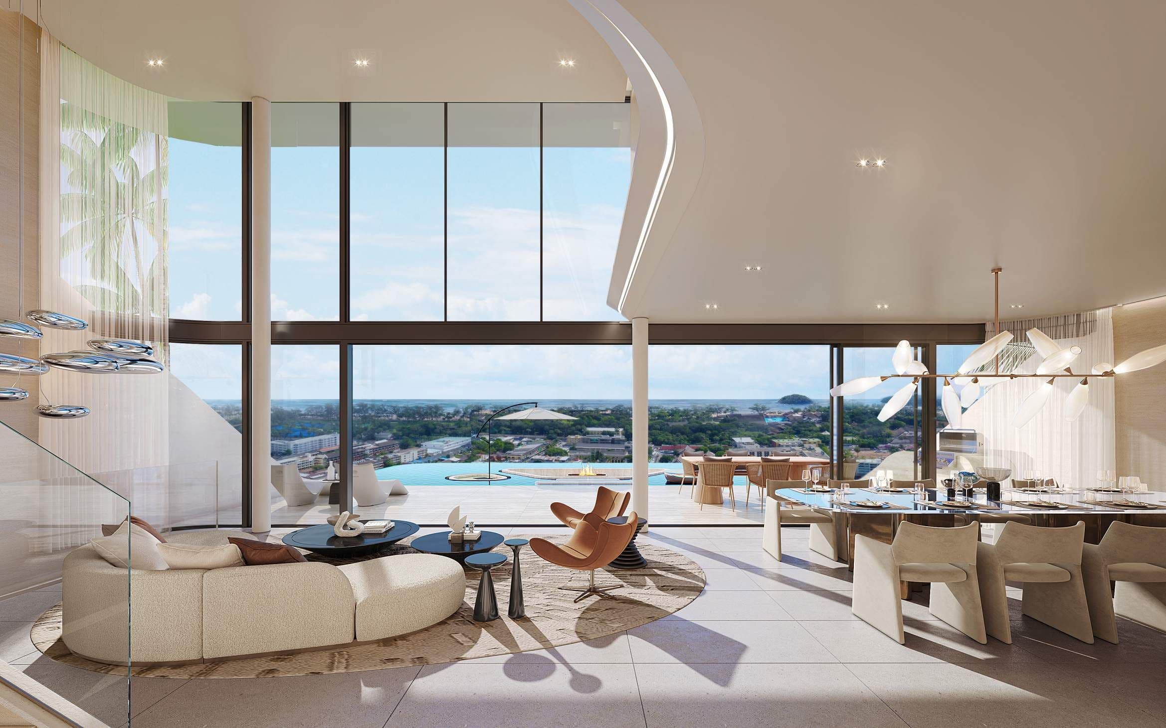 Living, dining and kitchen area