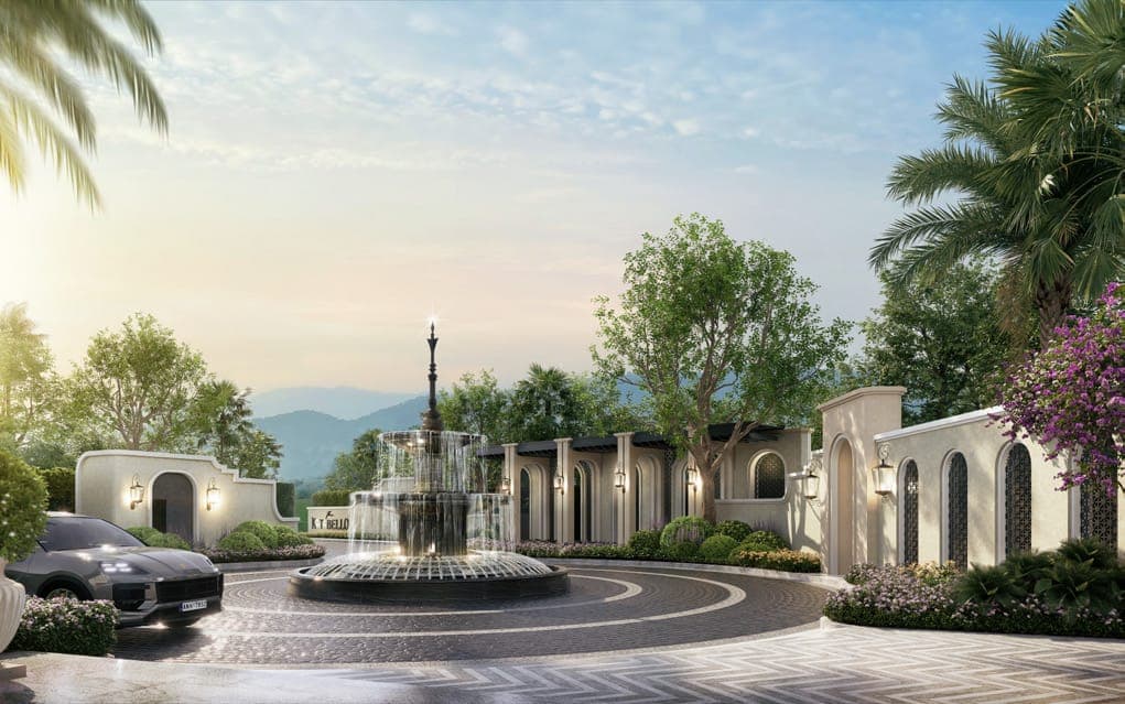Arrival fountain and gatehouses