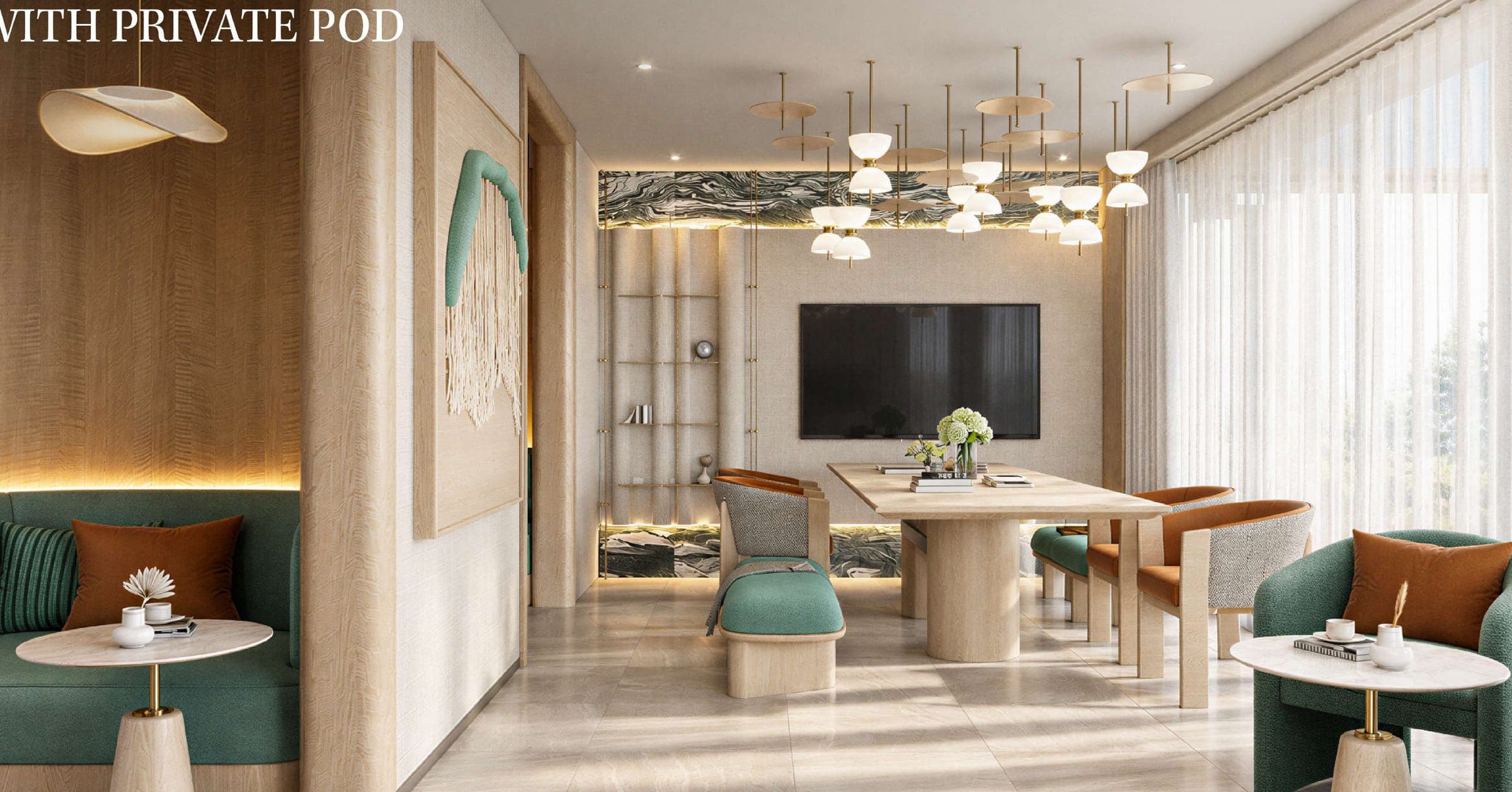 Co-working space with private pod