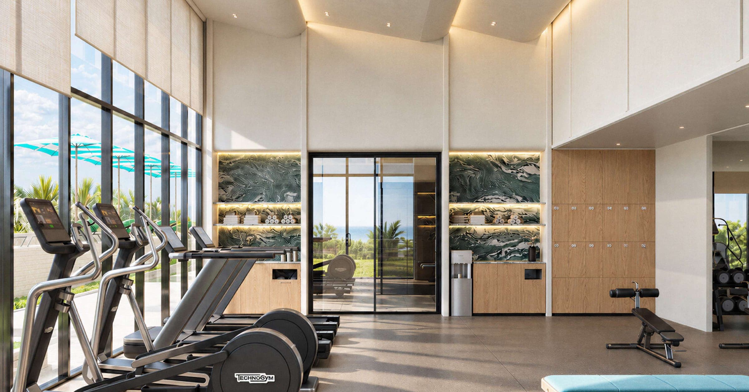 Fitness centre with garden views
