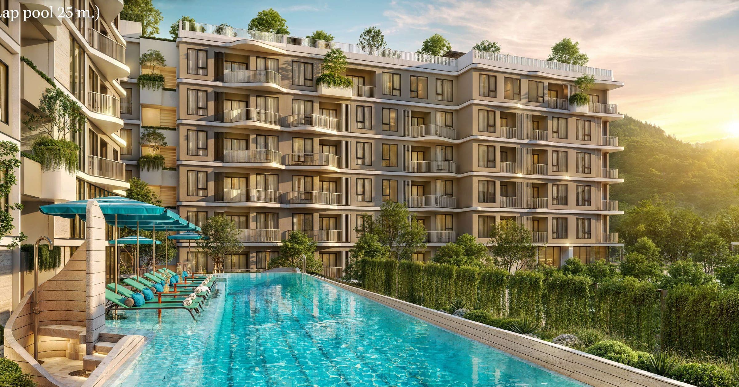 25-metre lap pool with sunloungers