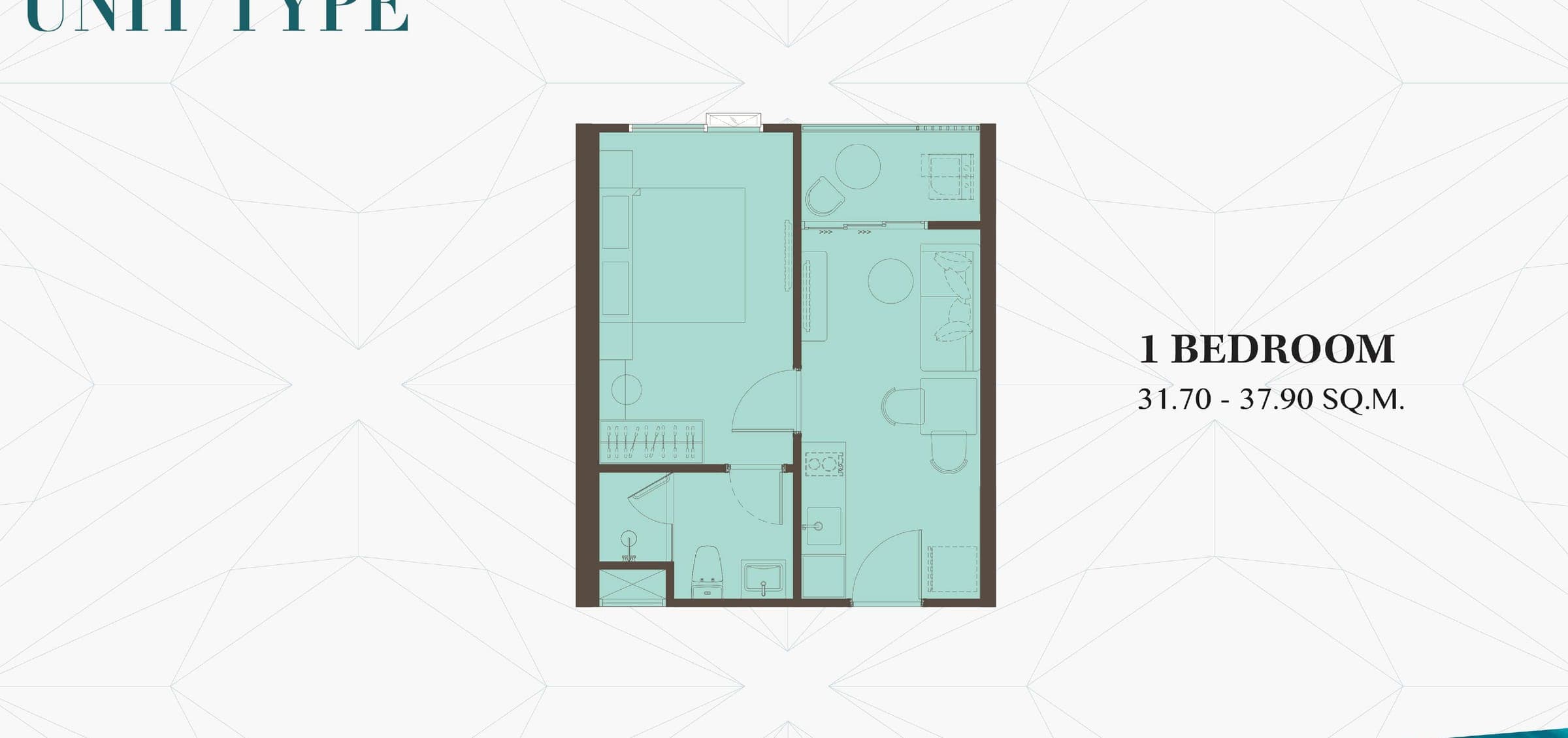 The Kuartz one-bedroom floor plan, 31.70–37.90 sqm
