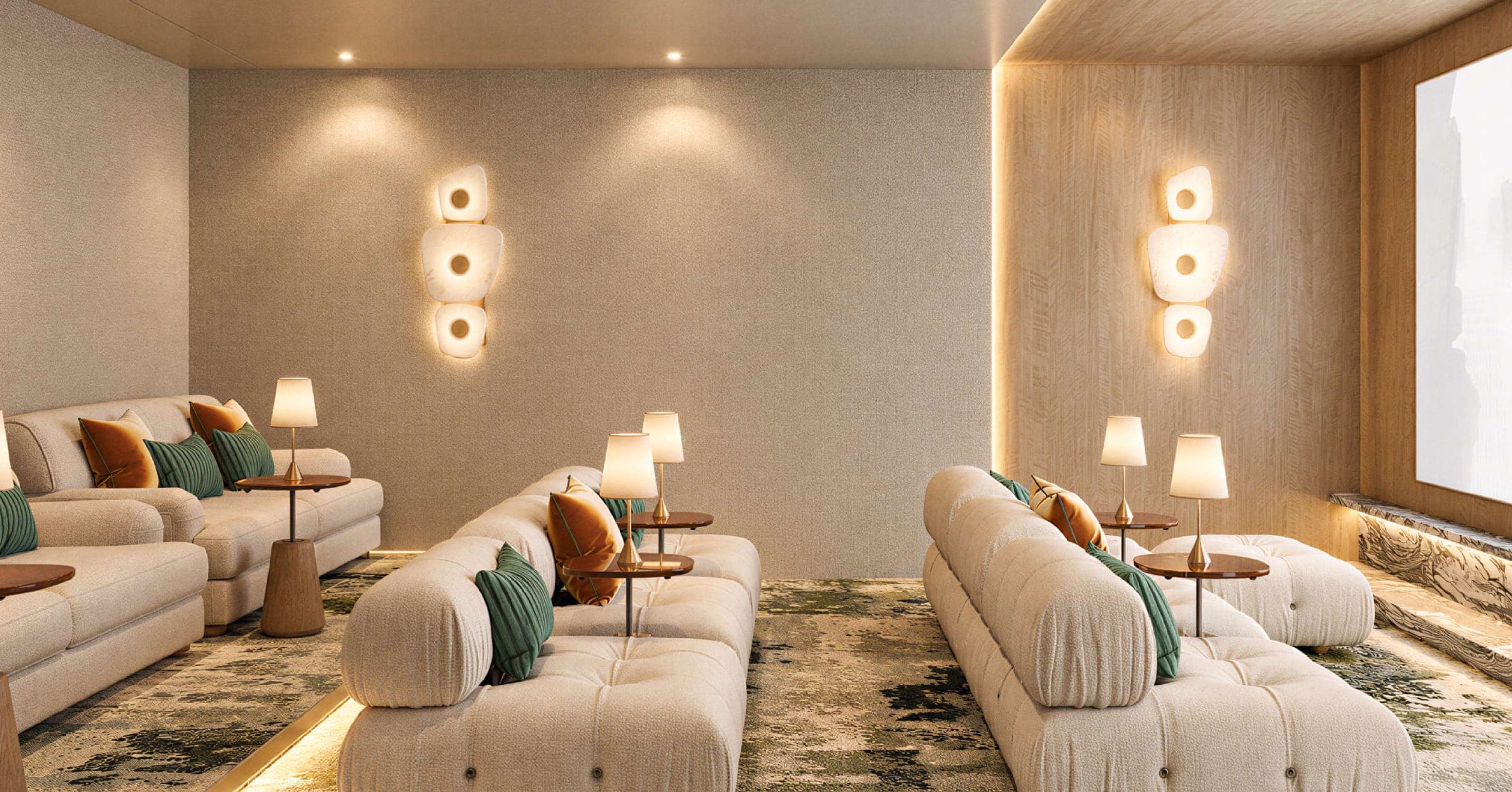Theater room with deep lounge seating