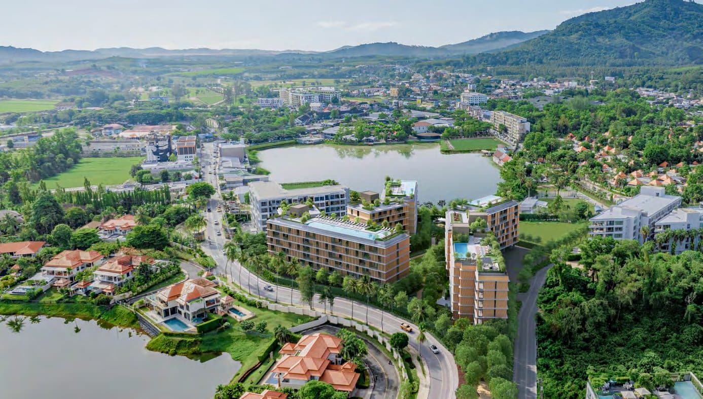 Aerial view of the residences and the lagoon
