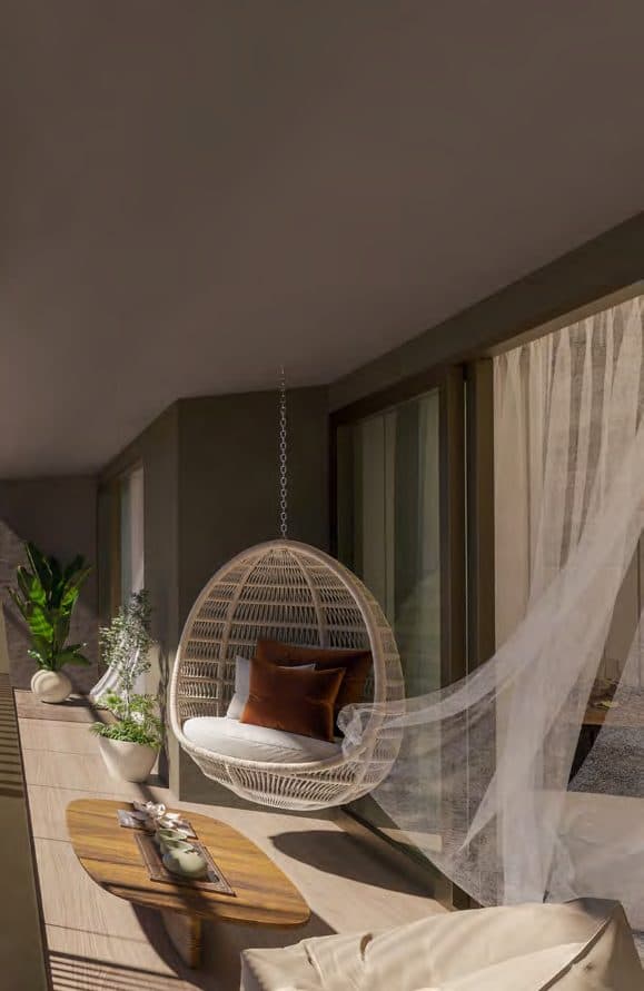 Balcony with hanging chair