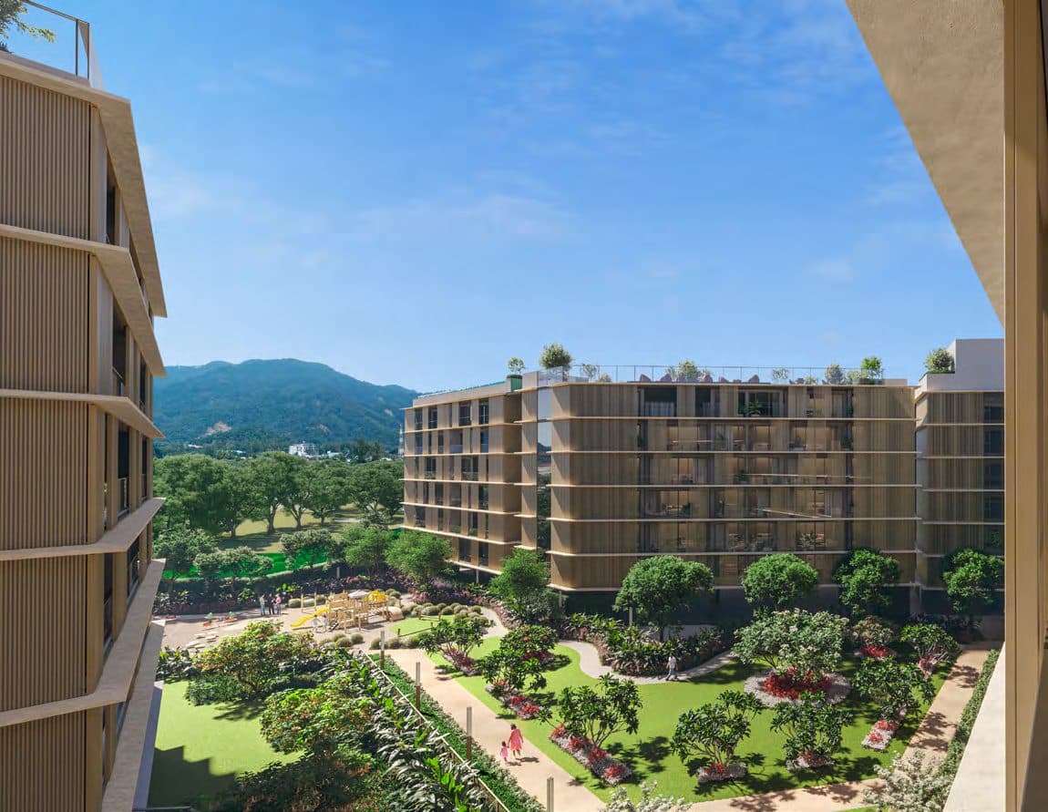 Laguna Lake Residences Aster building above landscaped gardens
