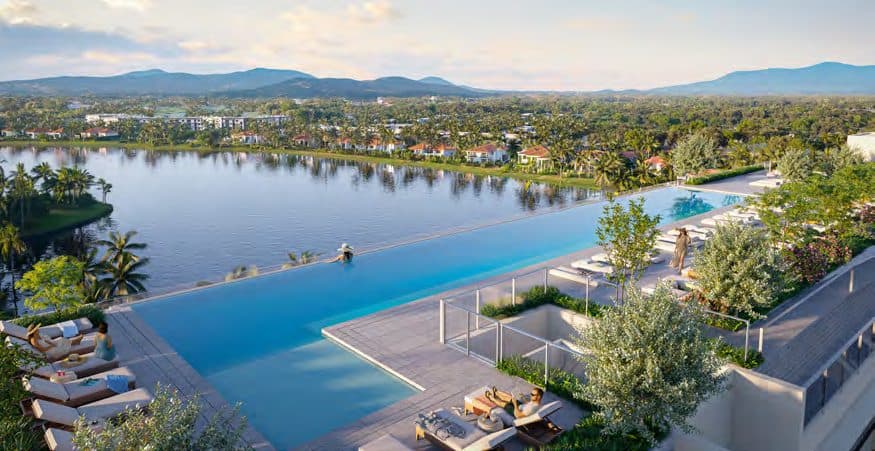 Rooftop pool overlooking the lagoon