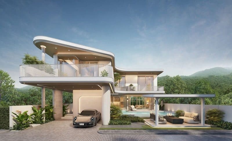 Villa entrance and car port