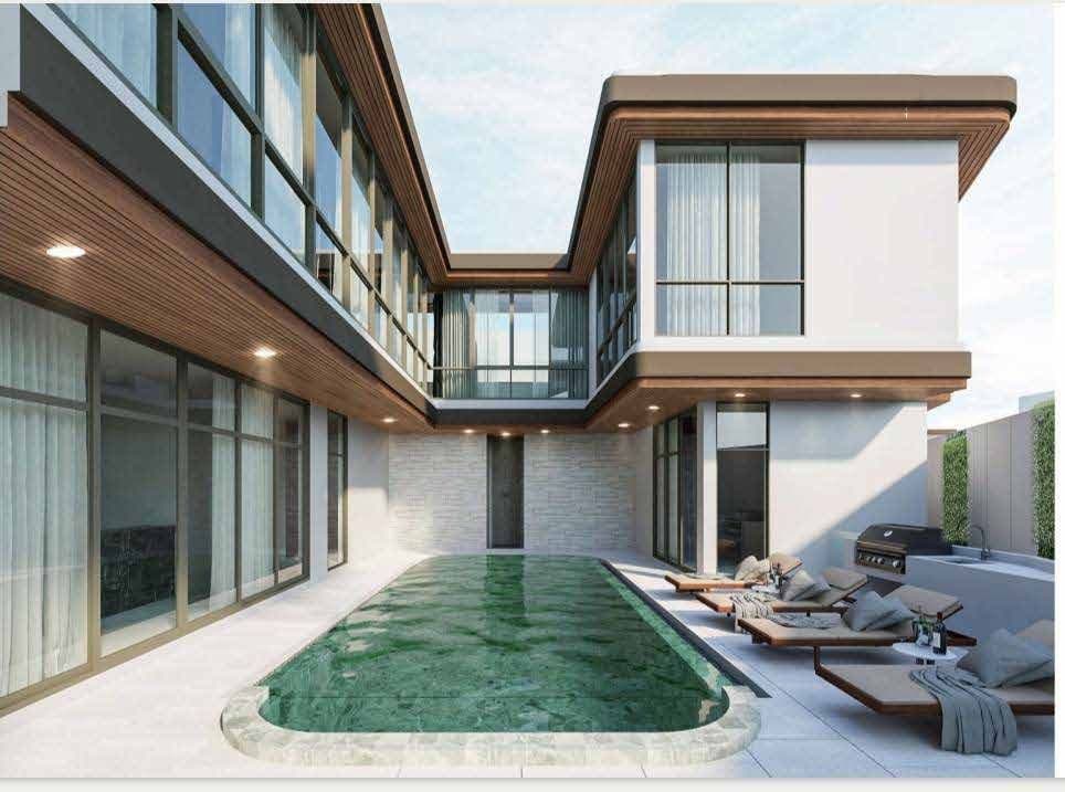 Pirak villa courtyard with private pool and loungers