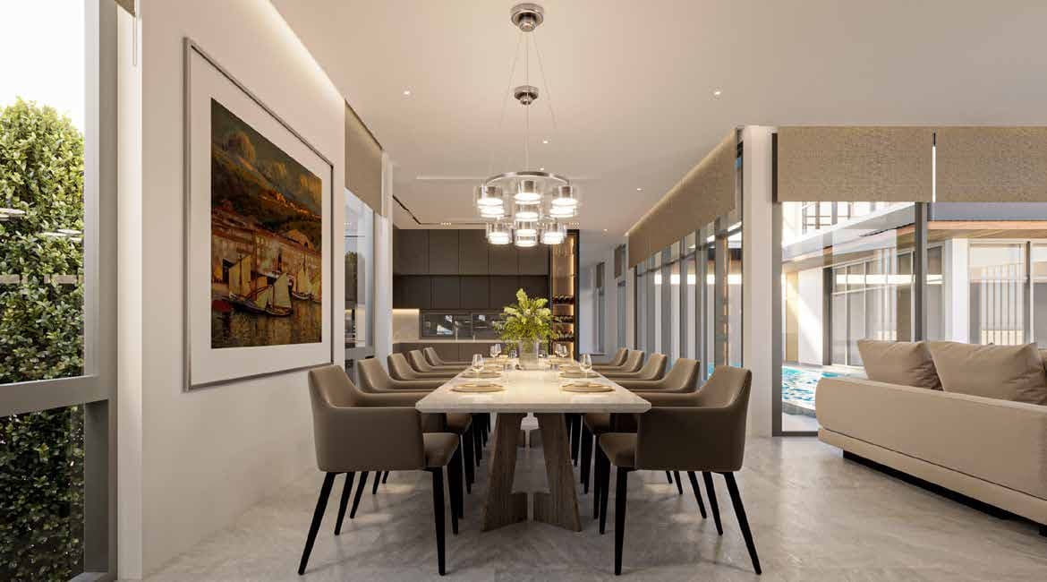 Dining area with open kitchen