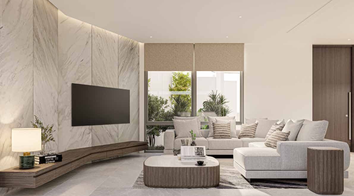 Living room with marble feature wall