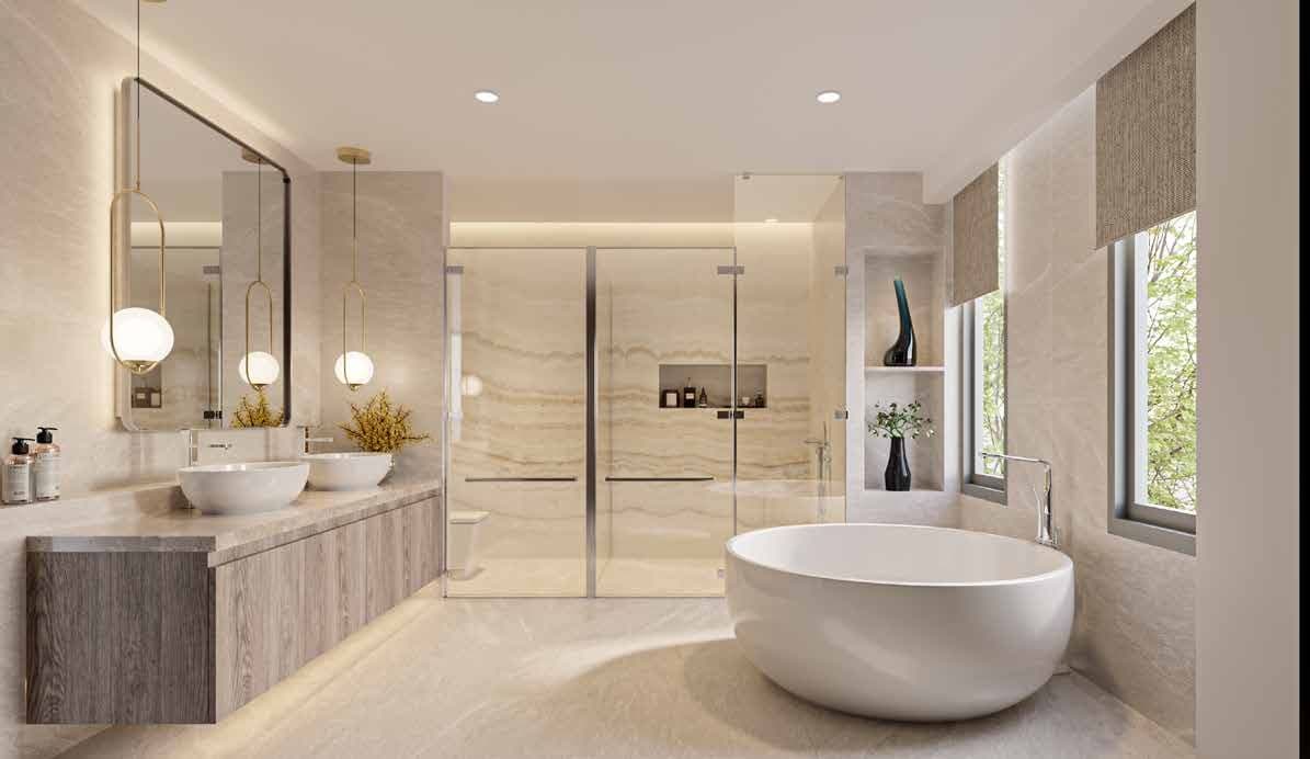 Master bathroom with freestanding bathtub and double vanity