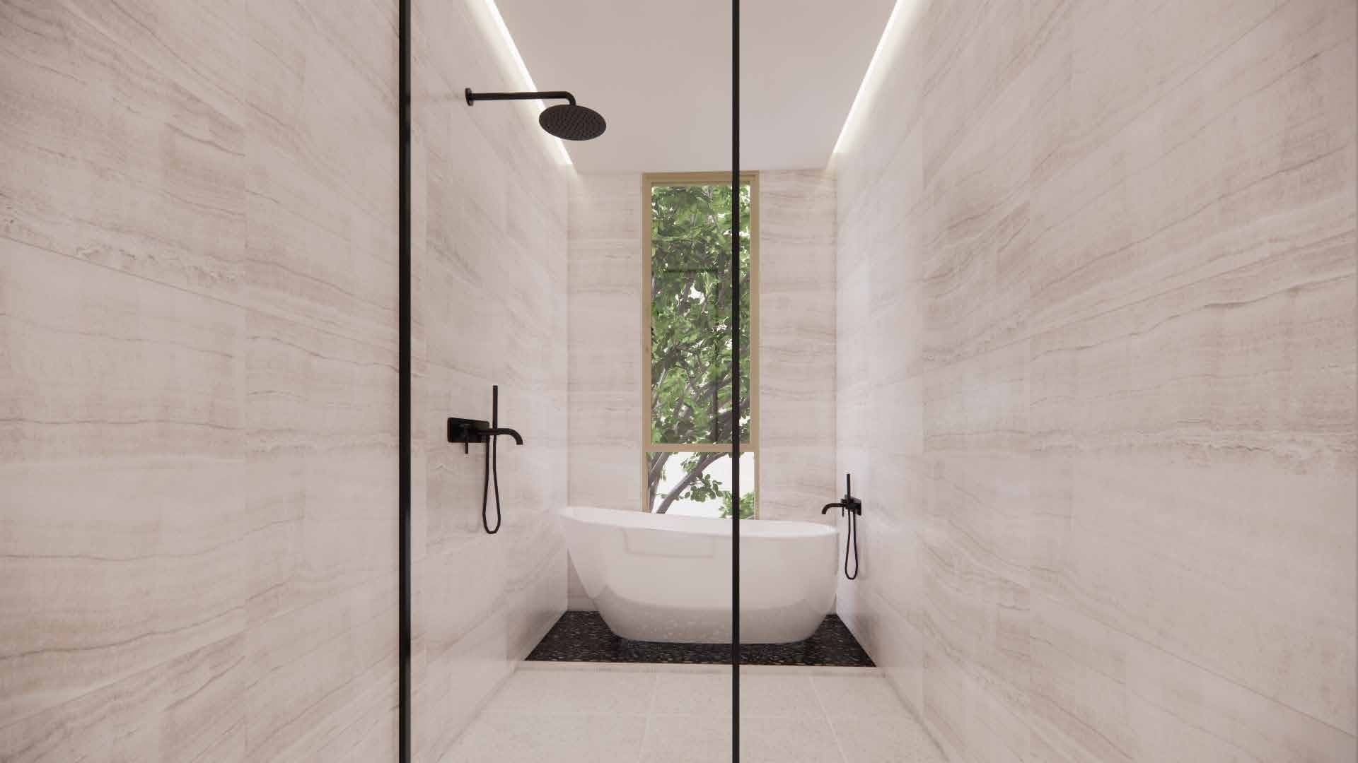Bathroom with freestanding tub