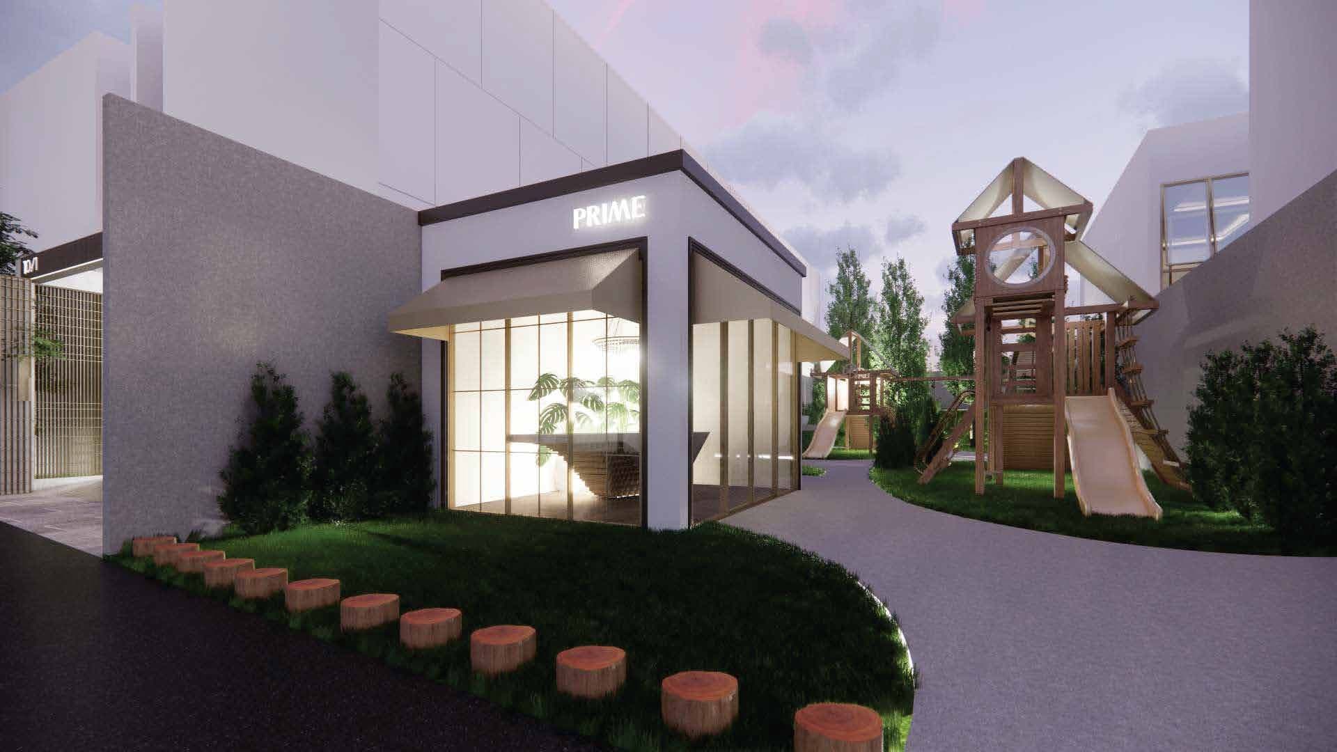 Clubhouse and children's playground in the shared garden