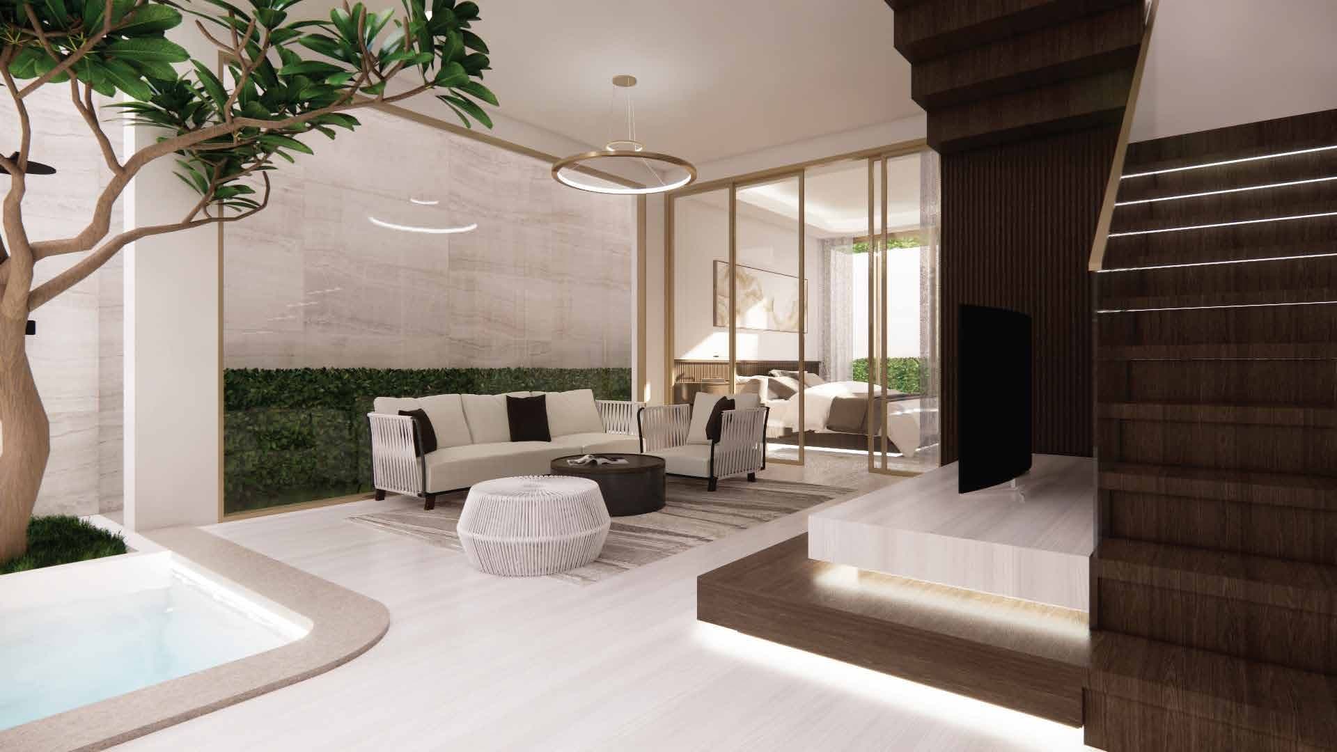 Ground-floor living room by the pool