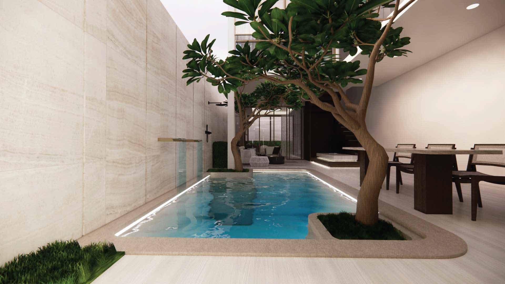 Prime Villas courtyard pool and dining area