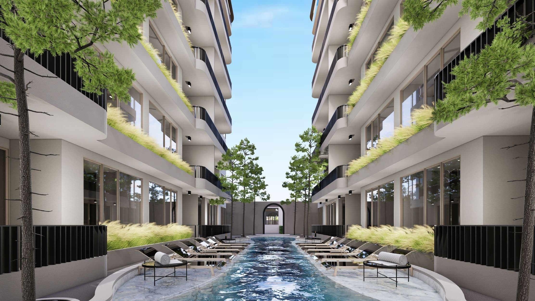 The Element by Anocha pool between two residential buildings