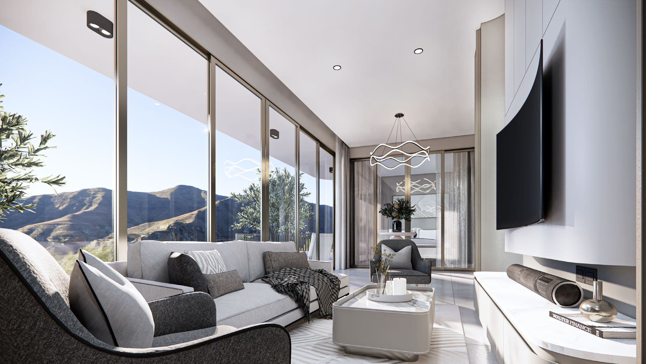Living room with mountain view