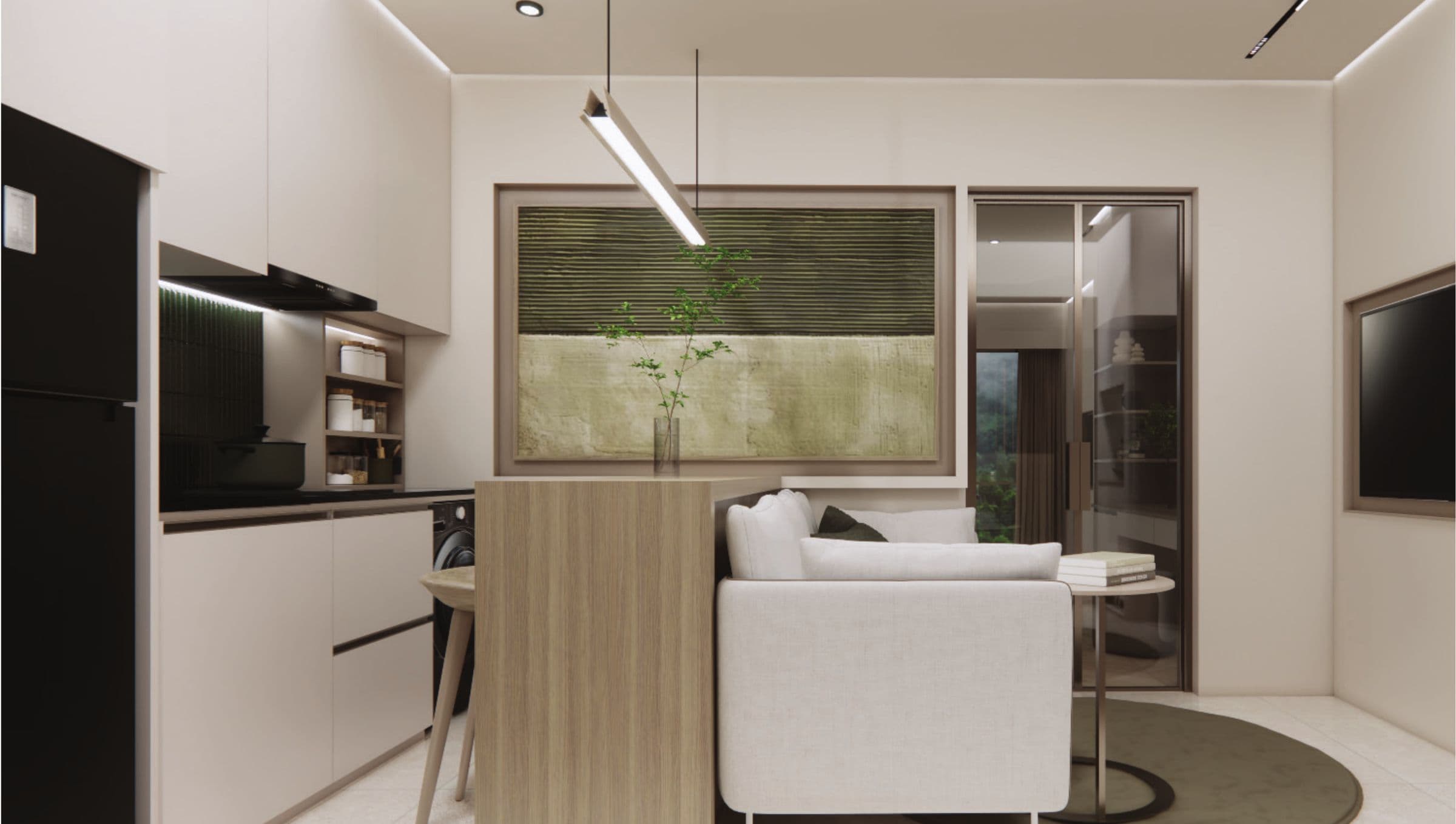 One-bedroom kitchen and living area